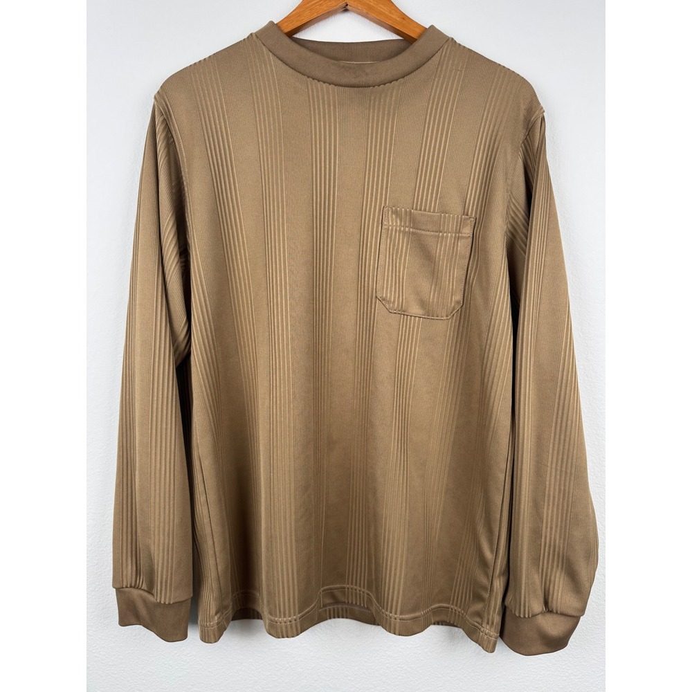 Haband Ribbed Long Sleeve Shirt Mens L Brown Excellent Vintage Minimalist Pocket
